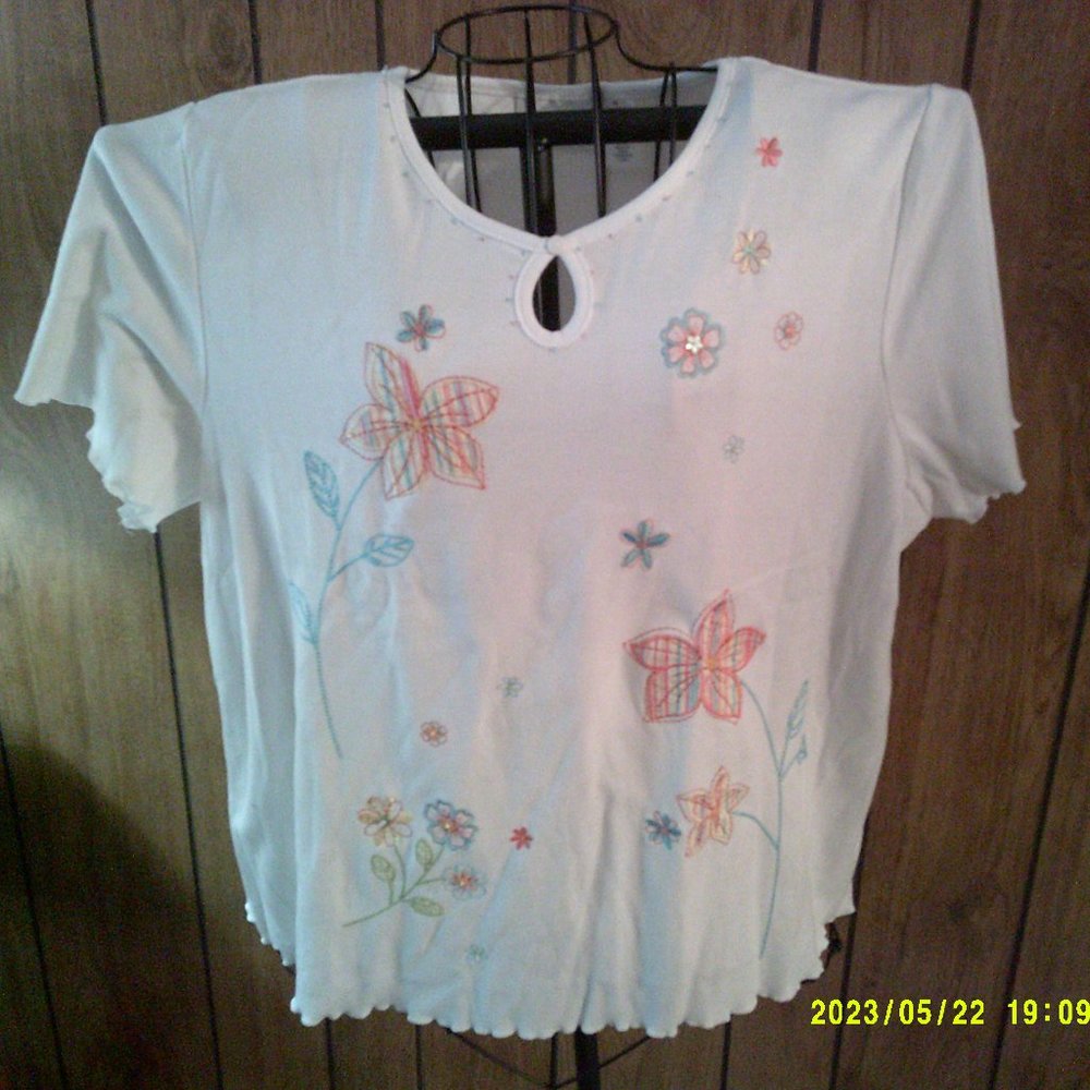 Alfred Dunner Embroidered Floral Short Sleeve Top Size XL